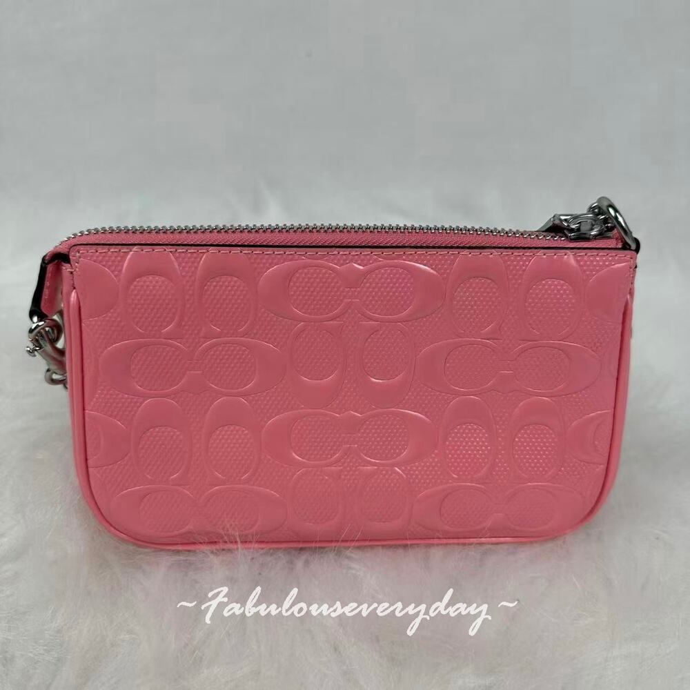 Coach Nolita 19 In Signature Leather With Heart Charm Clutch Wristlet CCZ27 Pink - Picture 5 of 8